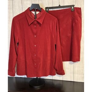 Casual Corner Annex Petite Skirt Set  Women's Large, Rust Red Button Top & Skirt